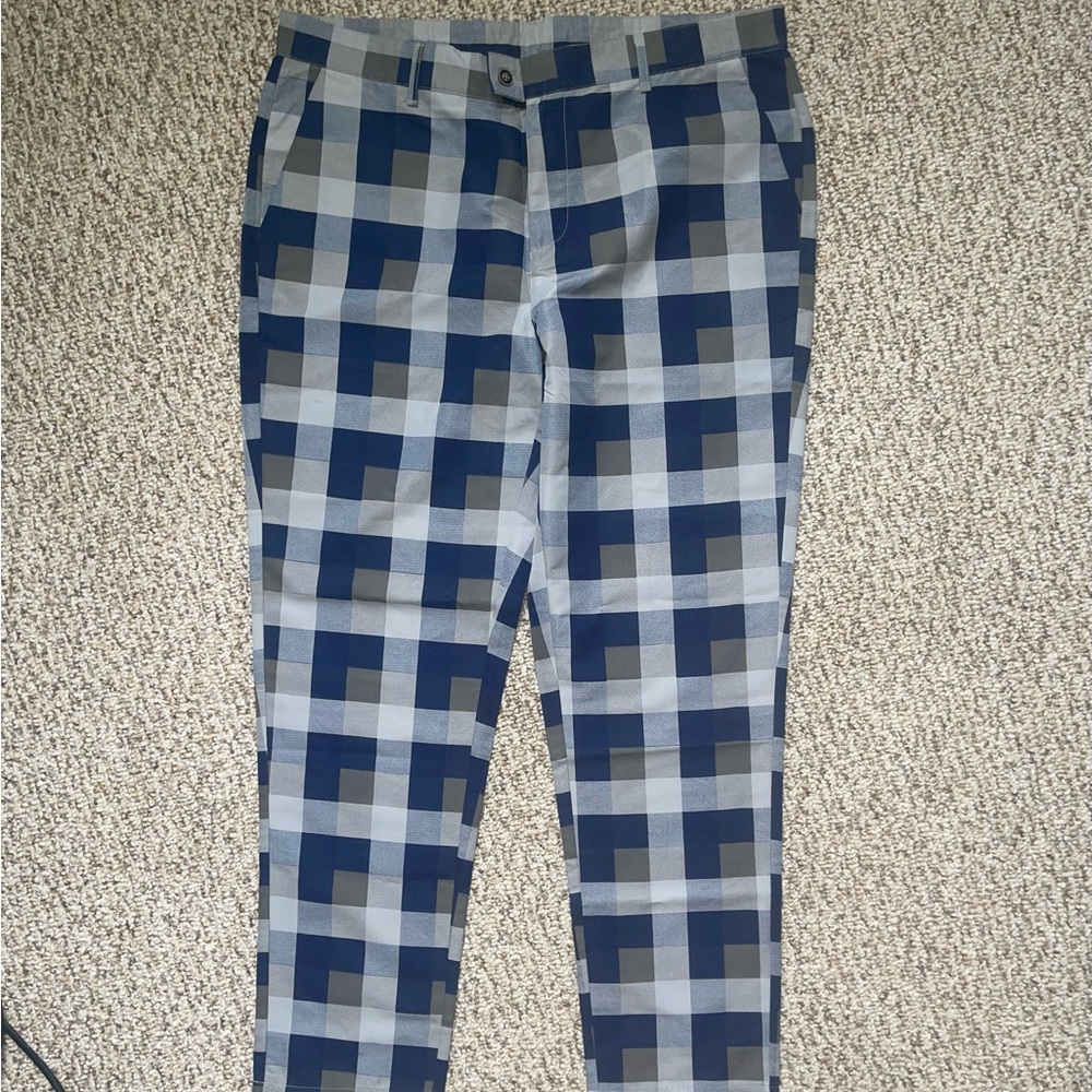 SHEIN Blue and Gray Chinos with Checkered Pattern
